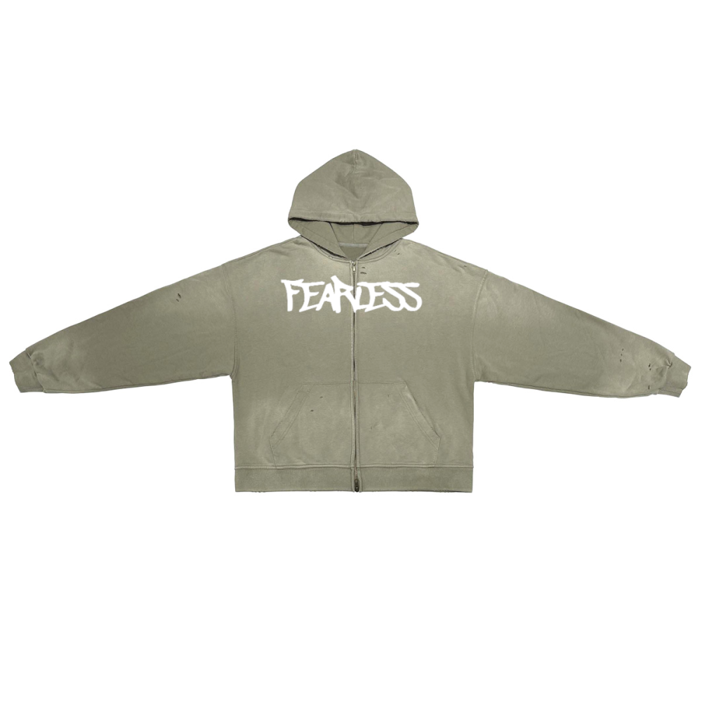 Washed Fearless Skull Zip-Up