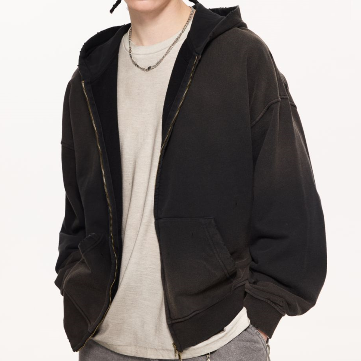 Washed Fearless Skull Zip-Up